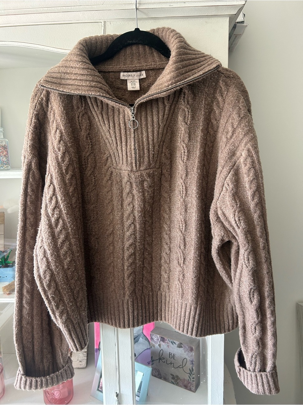 Sincerely Jules Cable-Knit Half-Zip Sweater - Taupe